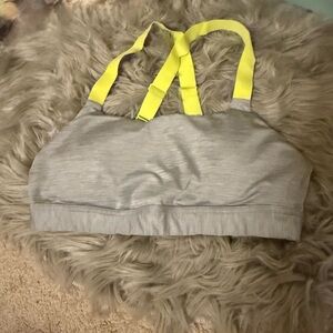 Gray and Yellow Cross-Back Sports Bra